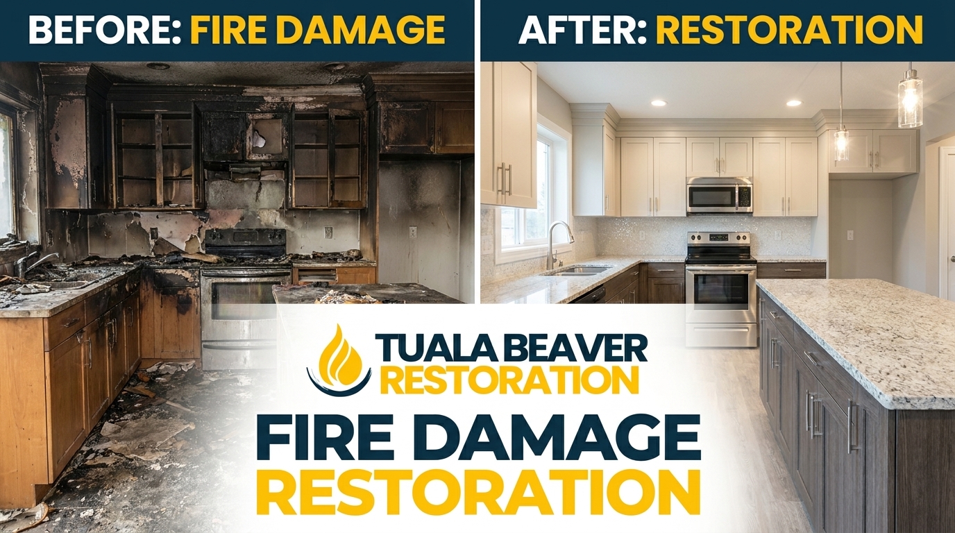 Kitchen Fire Damage Restoration Before and After - Tuala Beaver Restoration Beaverton OR - Soot Cleanup and Structural Recovery